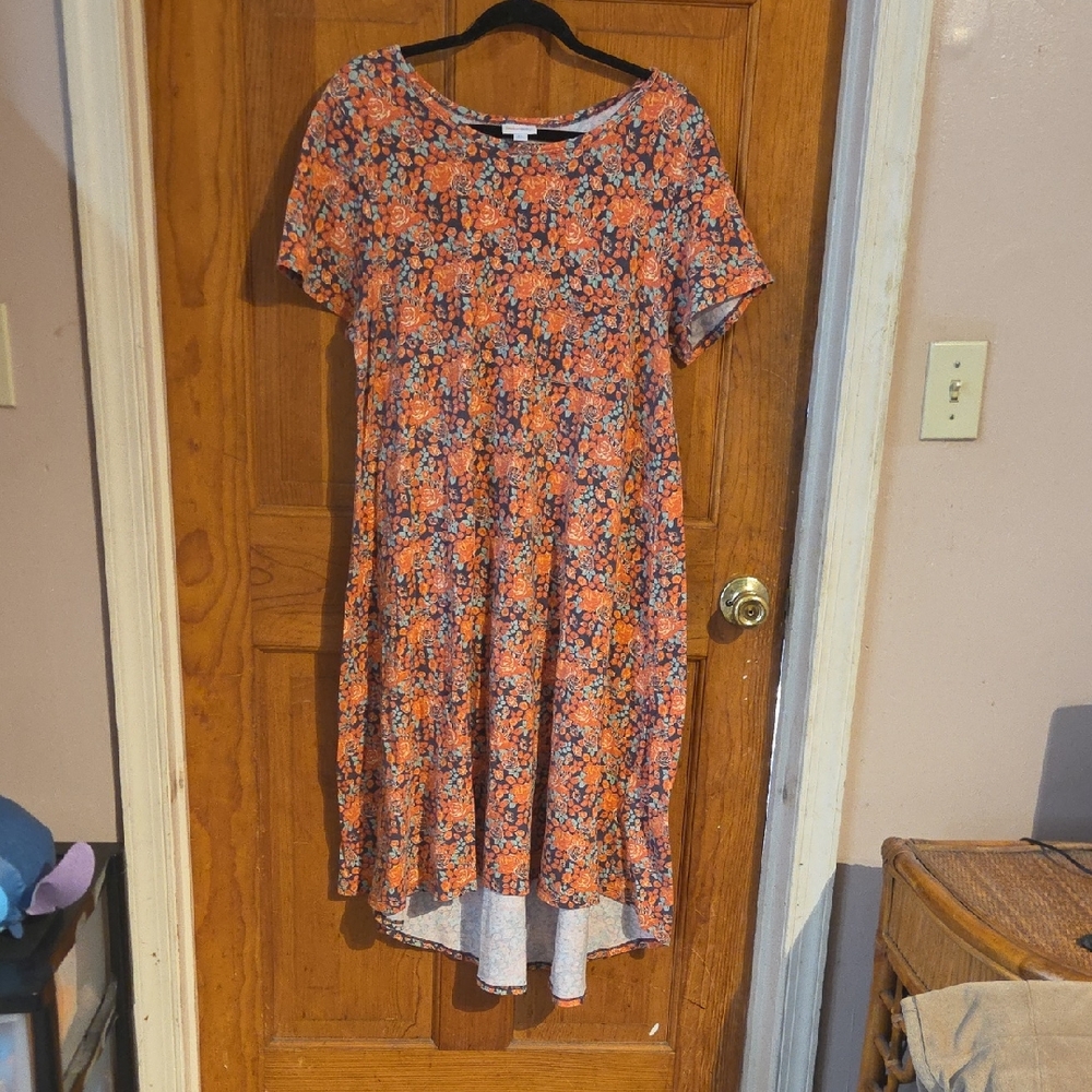 LuLaRoe Orange and Blue Floral Top
